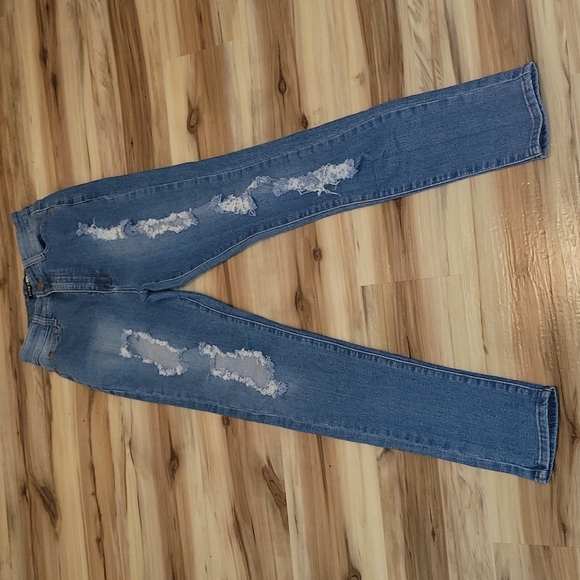 Fashion Nova Medium Blue High Waisted Distressed Jeans - Picture 1 of 10